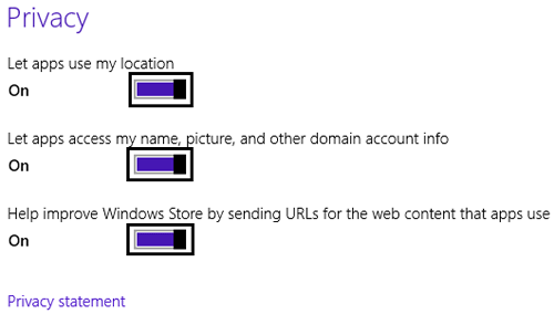 Windows 8 Privacy Settings